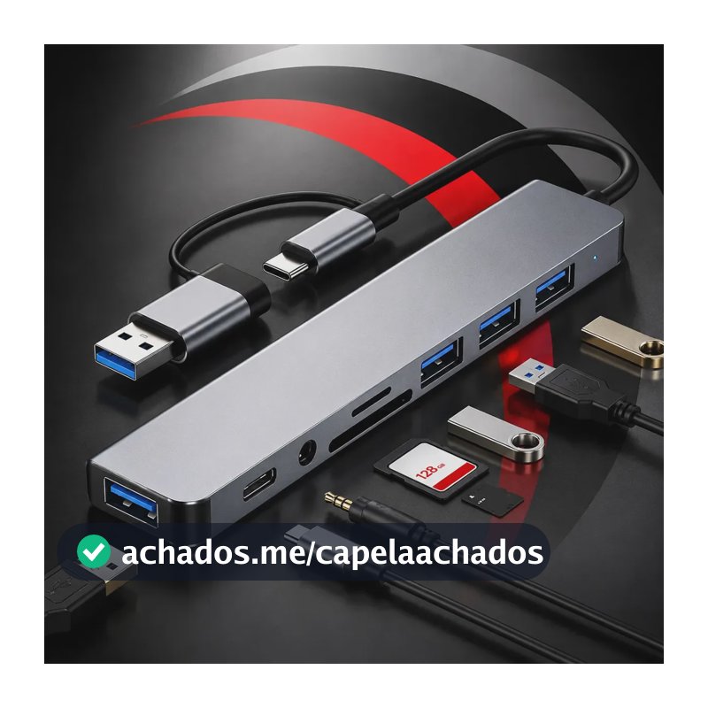 Hub Usb 8 Portas Saída Dupla Tipo C + A Híbrido Cabo Adaptador Macbook iPad Computador Pc Notebook Tablet P2 Estéreo Áudio Thunderbolt Extensor Dock Station Dex Type C Chrome