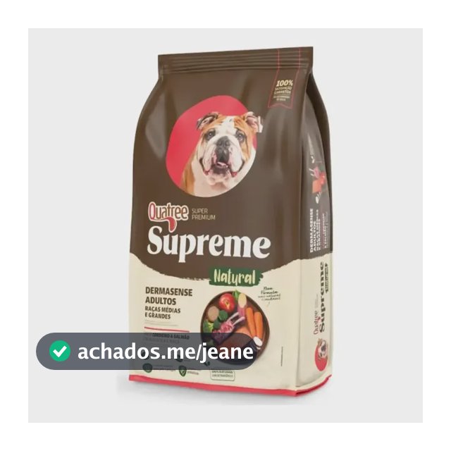 Quatree Supreme Cães Dermasense Adultos de Raças Médias e Grandes, Sabor Cordeiro e Salmão, 15 kg