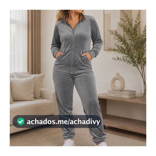 Conjunto Moletom Veludo Plush Blusa De Ziper E Calça