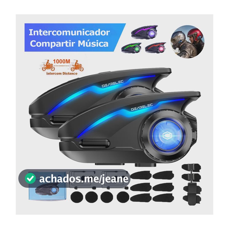 Par Intercomunicador Capacete Bluetooth 850mah Moto Alta Gearelec H2-A Preto