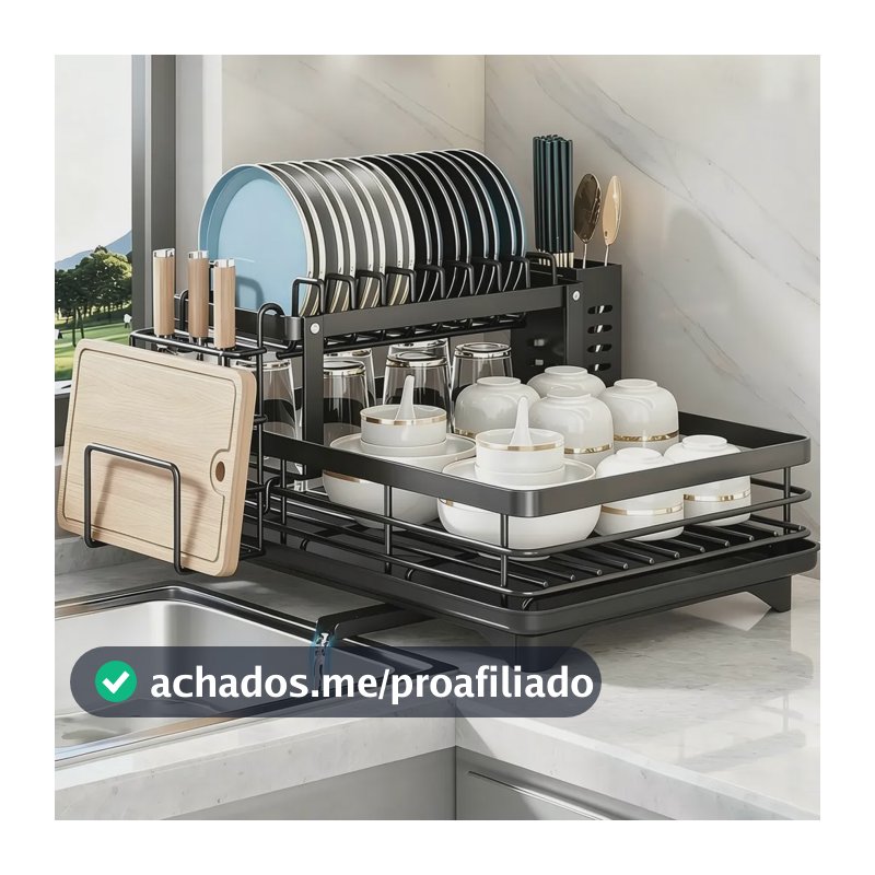 Escorredor Inox Organizador Louças 2andares Para Pia Cozinha Preto