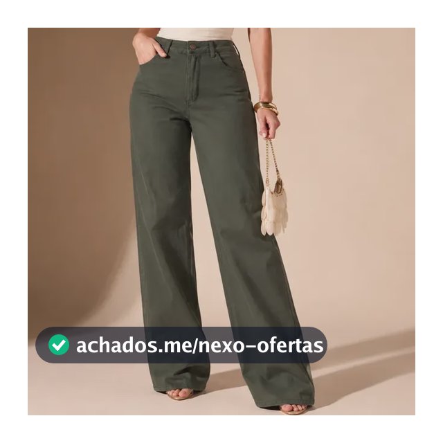 Treziê Calça Wide Leg Feminina Jeans Algodão Cintura Alta
