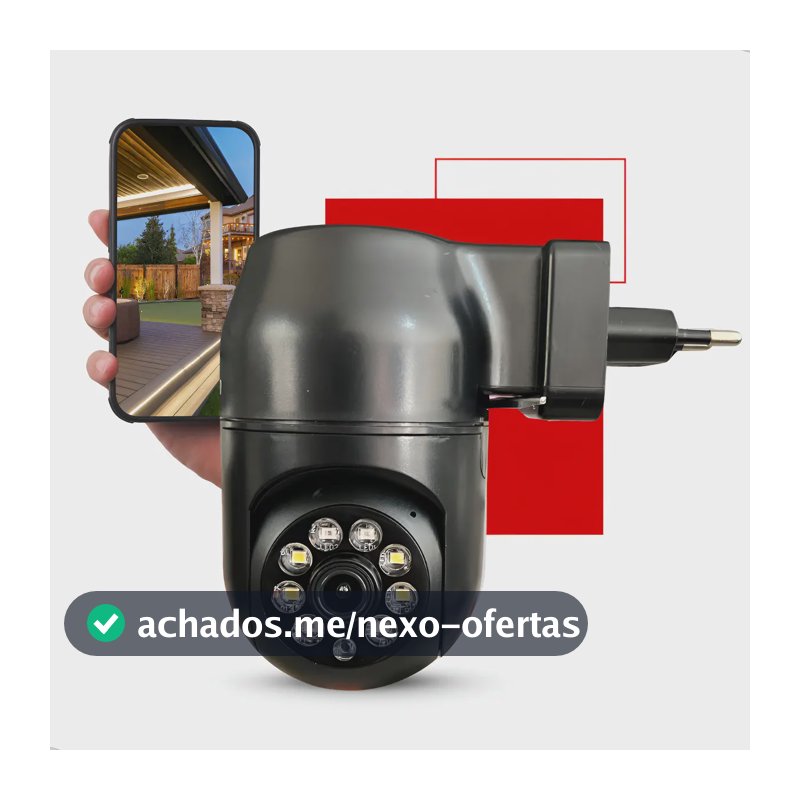 Câmera De Segurança Full Hd Visão Noturna Tomada 360° Wi-Fi Ip Monitoramento Interno Conexão Sem Fio Controle App Smartphone Vigilância Residencial Preto Nixzen