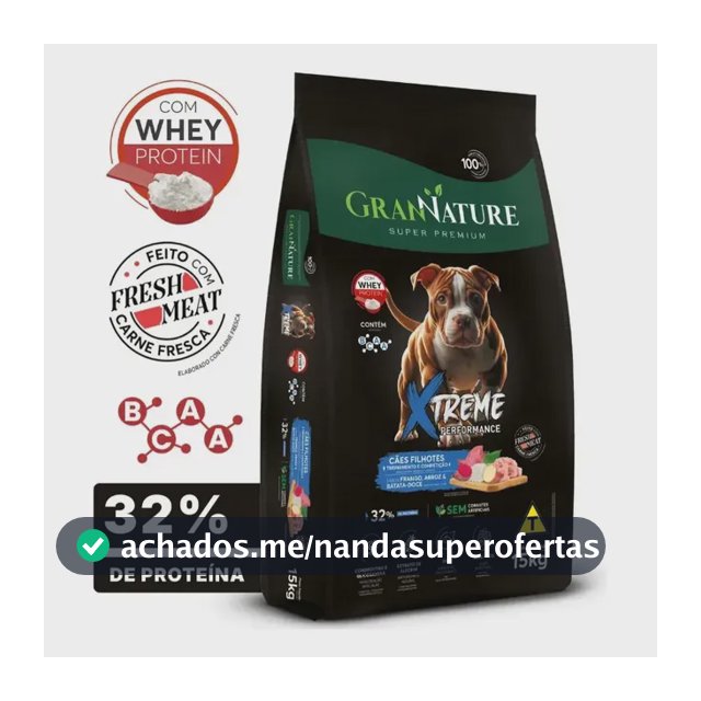 Ração para Cão Filhote GranNature Xtreme Performance, de Frango e Batata Doce, 15 kg