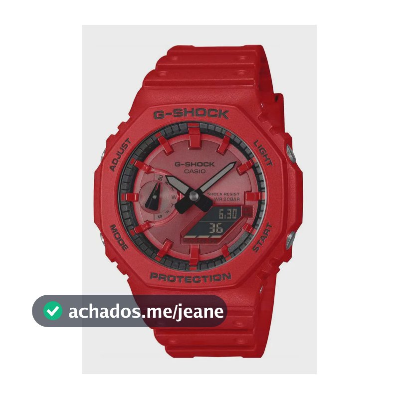 Relógio Casio G-Shock GA-2100 GA-2100RRB-4ADR Masculino Vermelho Original Carbon Core Guard Analógico Digital Prova D'Água 200m Resina