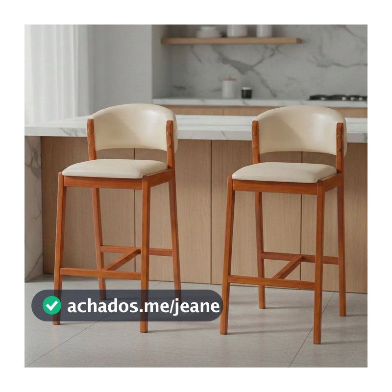 Kit 2 Banquetas Alta Com Encosto Madeira Siena Courissimo Lacado Creme