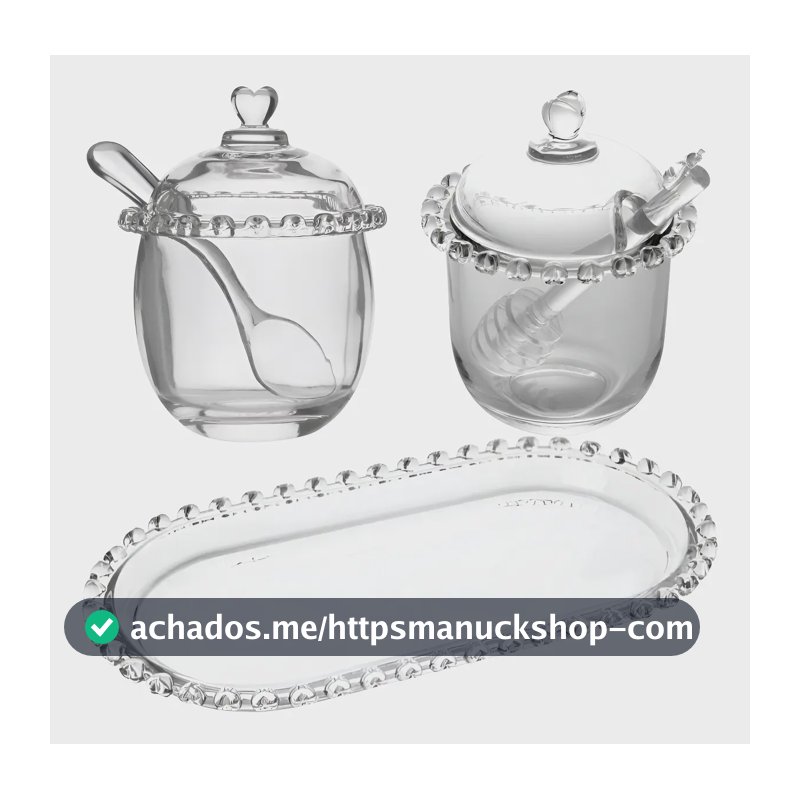 Kit Meleira Açucareiro Travessa Cristal Com Detalhes Coração Cor Transparente