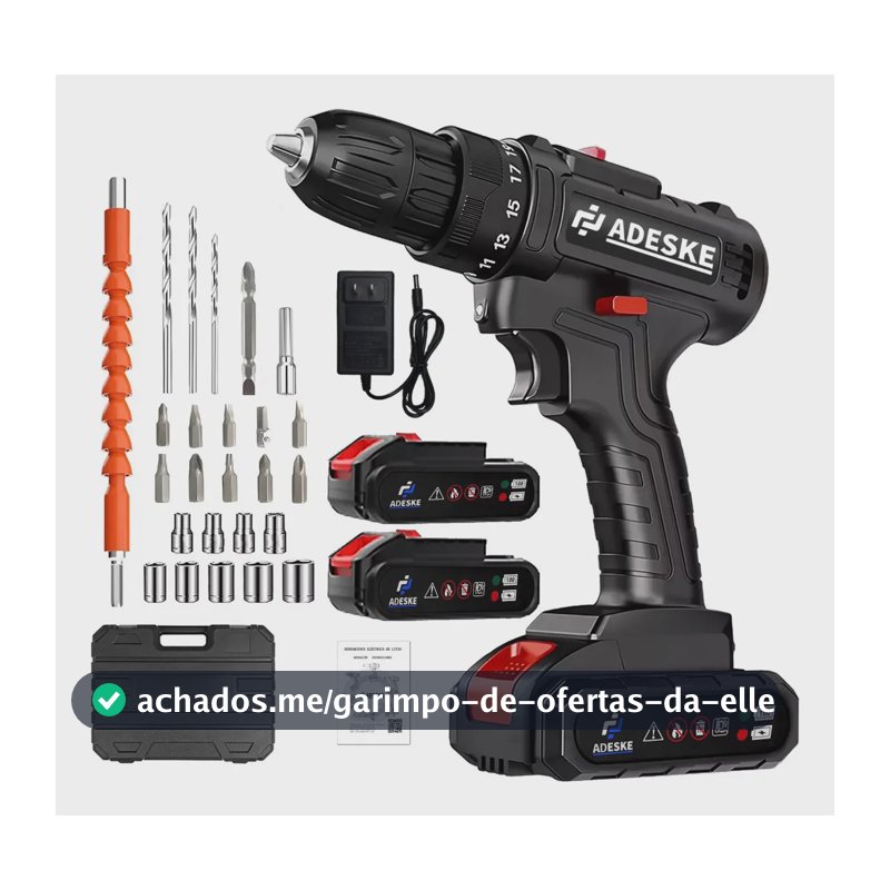 Furadeira Parafusadeira Adeske DZ-HT01 Sem Fio, com 2 Baterias e Mandril de 3/8" (10mm)