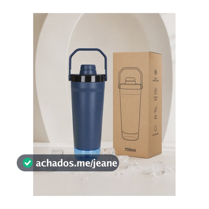 Coqueteleira Térmica Inox 700 Ml Porta Suplemento Copo Whey Azul-marinho