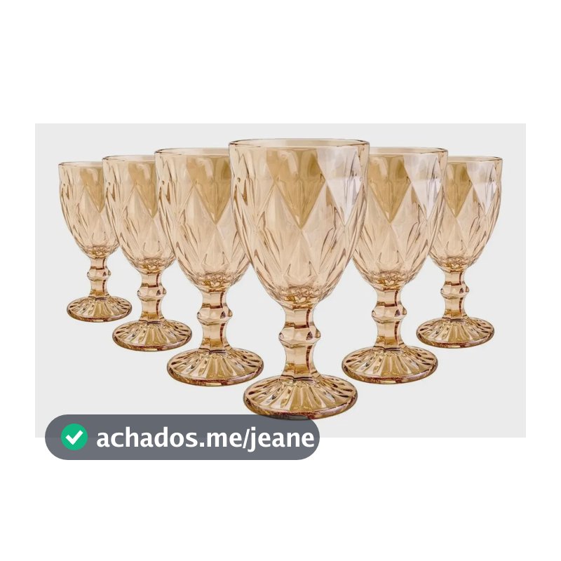 Jogo 6 Taças Diamante Bico De Jaca Diamond Água Vinho 325ml Dourado