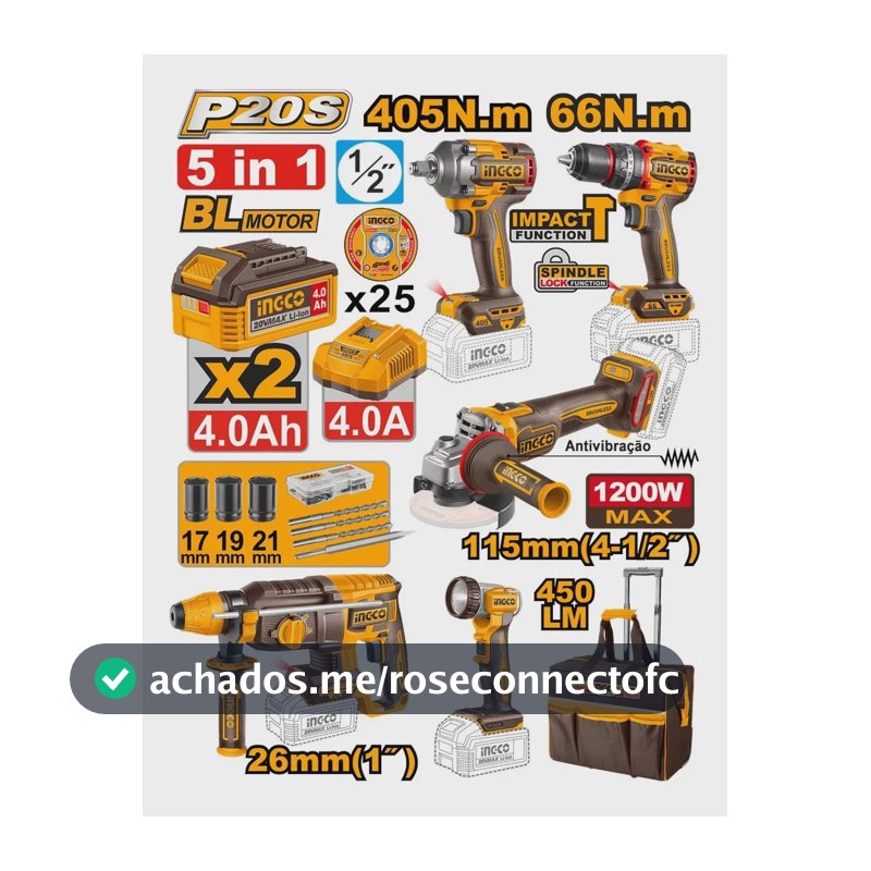 Kit 5 Ferramentas 20v Brushless 2x 4ah Ckli20595-9 Ingco