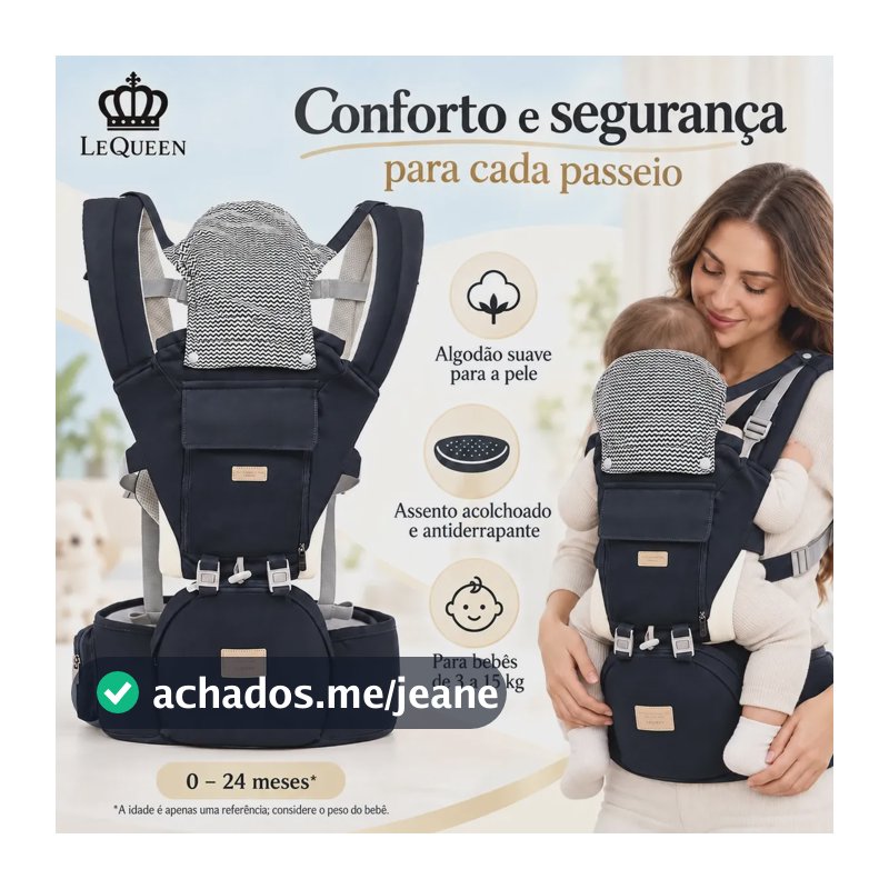 Bolsa Canguru Bebe Ergonômico Carregador Mamãe Passeio Cor Azul-marinho