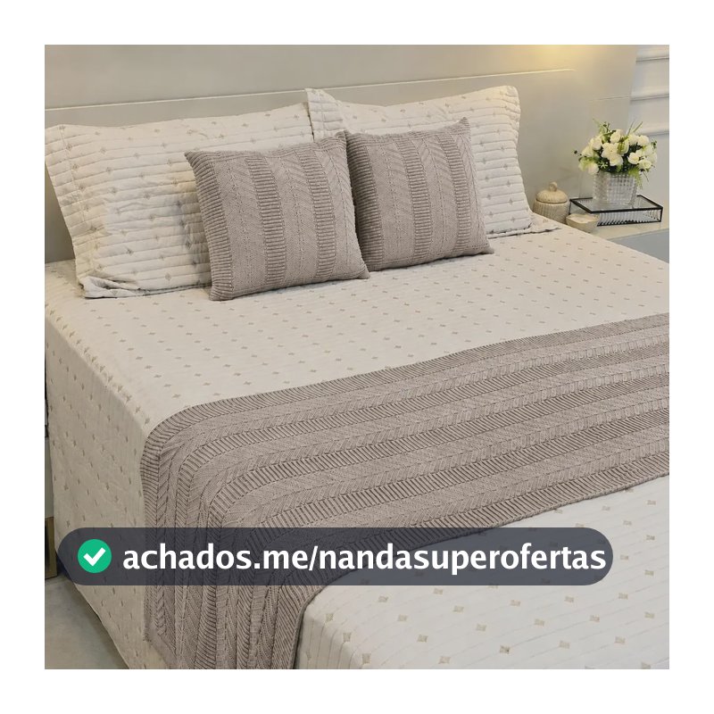 Kit Peseira Manta Tricot Cama Casal Queen + 2 Capas 45x45cm Bege Casal 200cm X 60cm