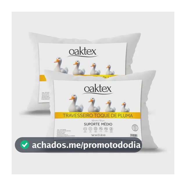 Kit 2 Travesseiros 70x50 Antialérgico Lavável Fibra Siliconada Toque de Pluma de Ganso Oaktex Cor Branco