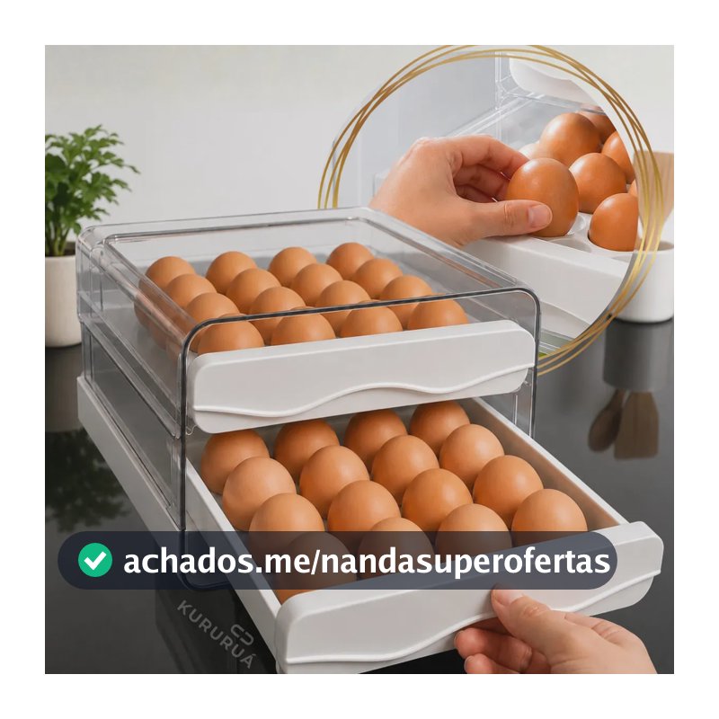 Porta Ovos Organizador Acrilico Geladeira Gaveteiro Suporte Duplo Capacidade De 32 Ovos Marca Kururuá