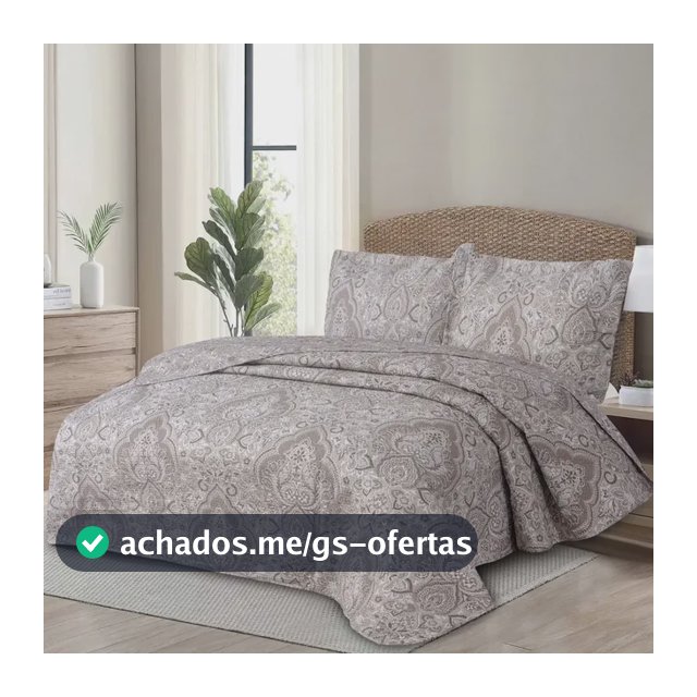 Colcha Cobre Leito Dupla Face Matelado Queen 3 Peças Estampa