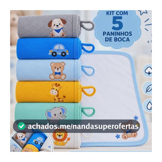 Kit 5 Pano De Boca Babinha Prendedor De Chupeta 100% Algodão