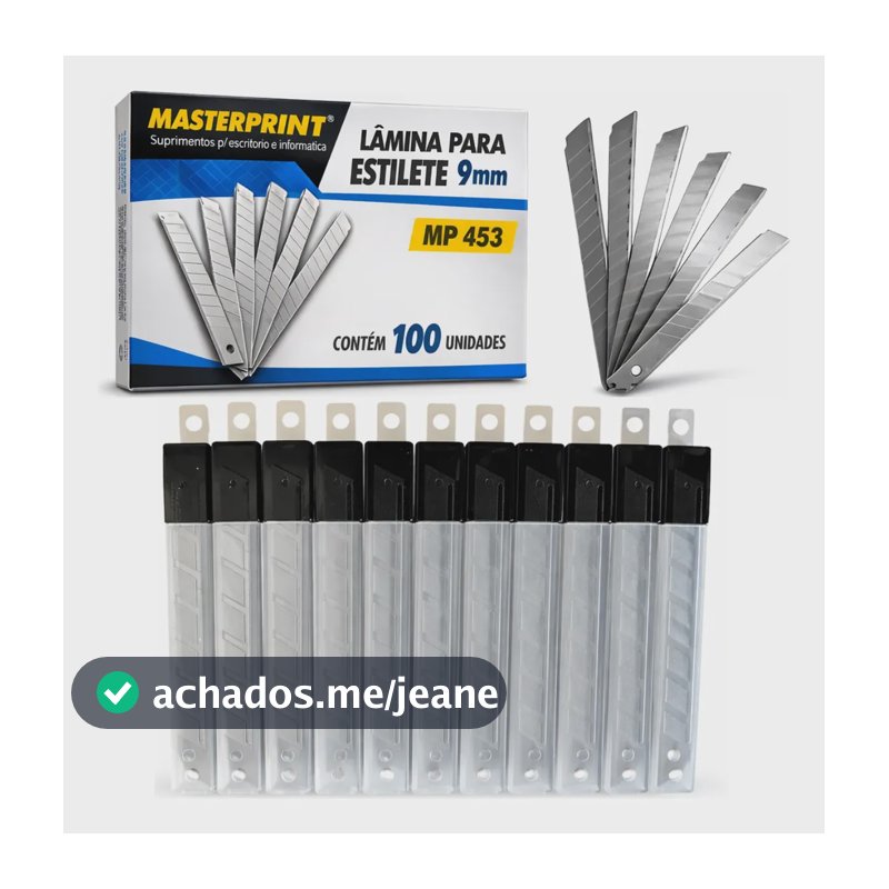 Lamina Estilete 9mm Aço Segmentado Laminado 100 Unidades