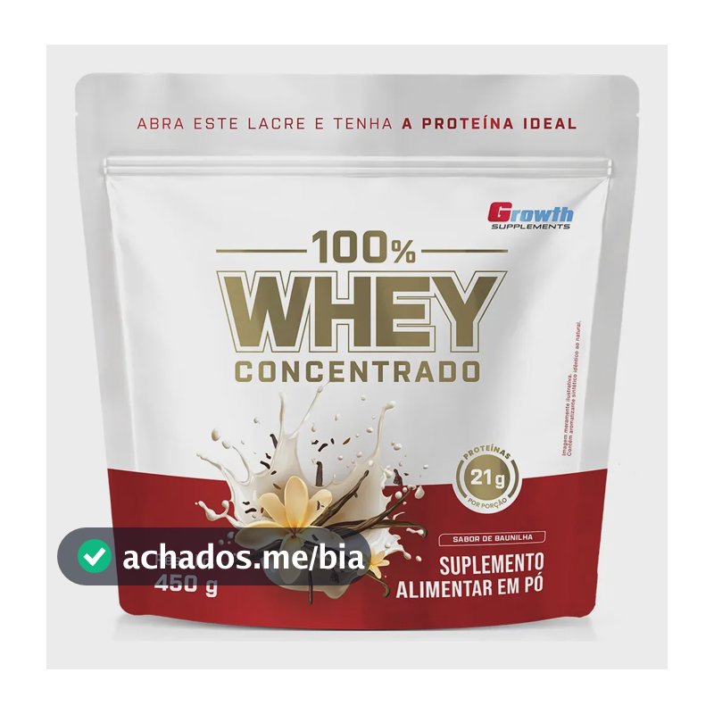 100% Whey Concentrado 450g Growth Supplements Baunilha