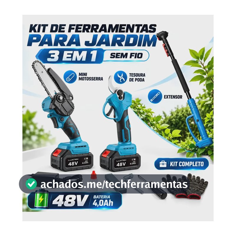 Kit Motosserra Tesoura Elétrica Poda Extensor 1.8 Metros 48v 127/220v