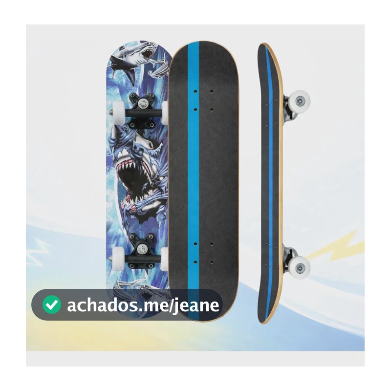 Skate Infantil Radical Iniciante Menina Menino 60 Cm Tuba Tubarão Azul