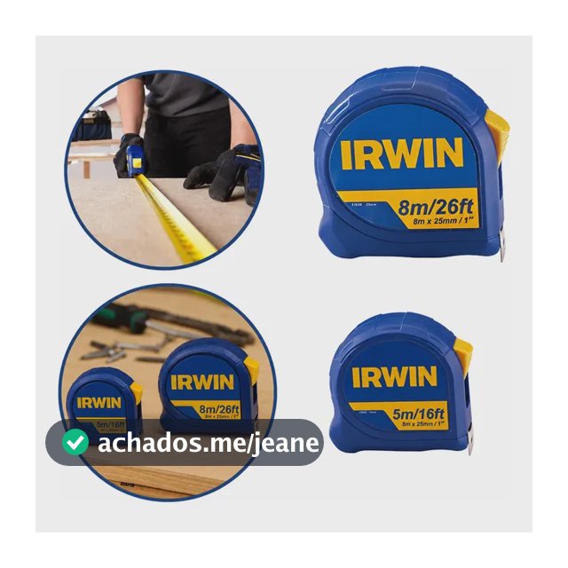 Kit 2 Trenas Standard 5m E 8m Fita Aço Com Botão Trava Irwin