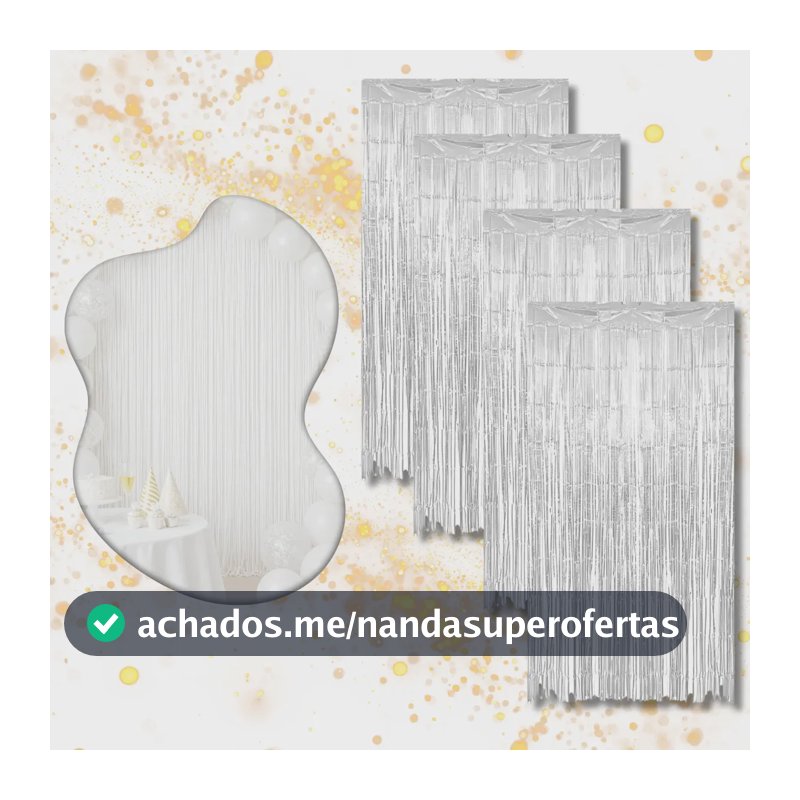 Kit 4 Cortina Metalizada Festa Fita Decoração Painel Franja Branco