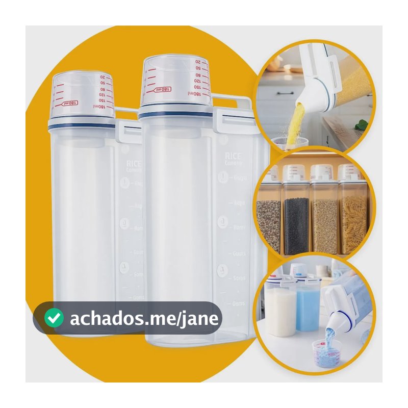 Conjunto 2 Potes Herméticos 2,5 Litros Multiuso Dispenser De Armazenamento De Grãos Cereais Ração Sabão Com Copo Medidor E Bico Dosador Com Travas Dispenser Alimento 2,5 Litros Drop Shopy