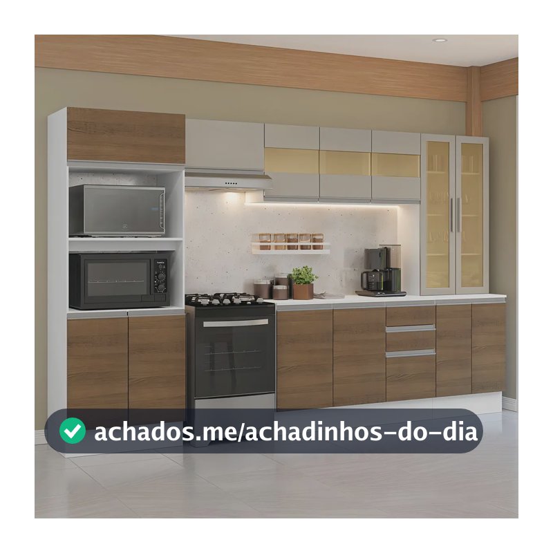 Armário De Cozinha Completa 100% Mdf 310 Cm Smart Madesa 04 Cor Branco/rustic/crema