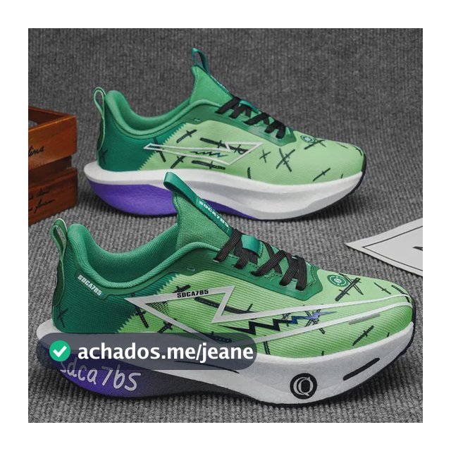 Tênis De Corrida Com Solado Alto Macio Masculino Verde Geométrico 44