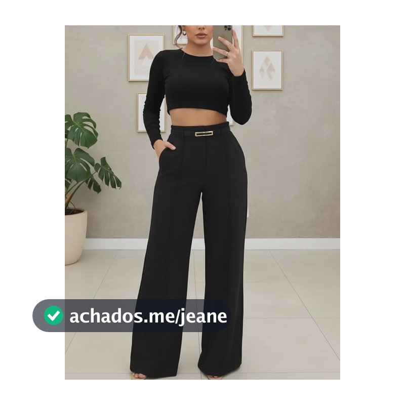 Calça Alfaiataria Pantalona Social Cintura Alta Com Cinto Preto Pp