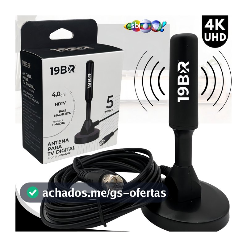 Antena Digital 4k Hd Interna Externa Para Tv Samsung LG Smart Led Lcd 3d Uhf Cabo Longo Com Base Magnética