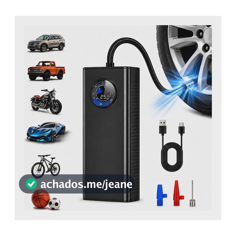 Compressor/bomba Ar Pneu Portátil Manometro Carro Moto Bike Preto 127/220v 50/60hz Monofásica