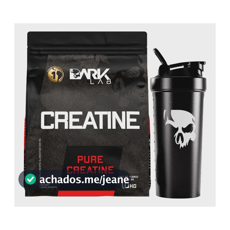 Creatina Pura 1kg Sem Sabor + Coqueteleira Shaker 700ml Preto Dark Lab