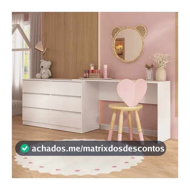 Penteadeira Infantil 231,5cm com 6 Gavetas Flex Multimóveis MP4403 Branco