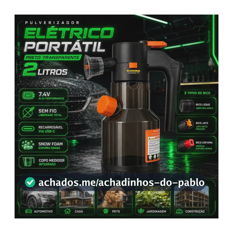 Pulverizador Elétrico Snow Foam Profissional p/ Limpeza Automotiva e Casa