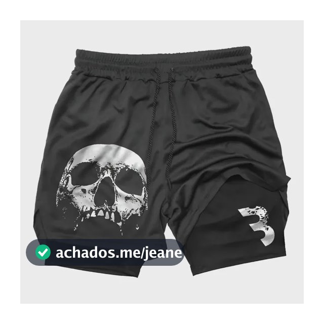 Short Academia Compressão Masculino Caveira Treino Corrida