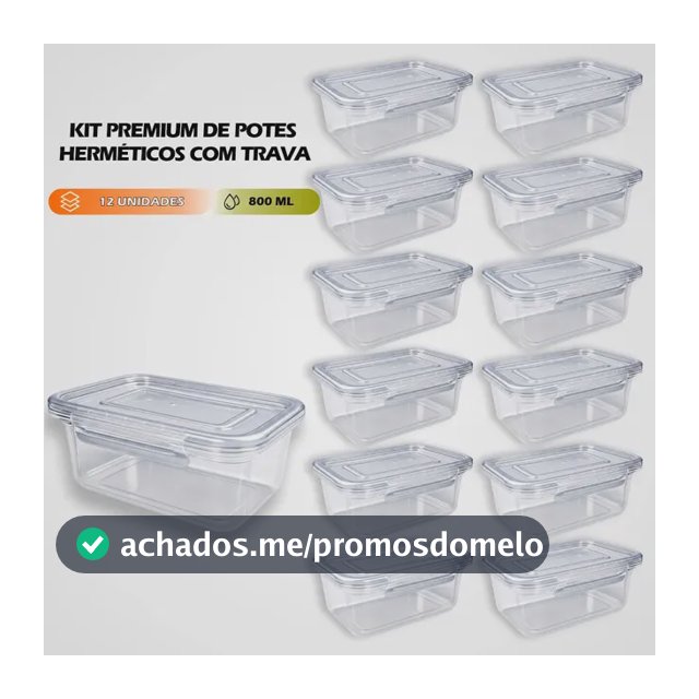 Kit 12 Marmitas 800ml Potes Trava Lateral Freezer Microondas Transparente