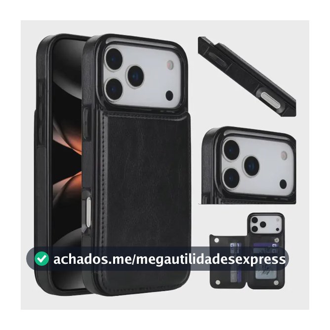 Capa Carteira Cartão P/ iPhone 17, 17 Pro, 17 Pro Max Couro