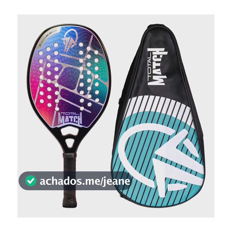 Raquete Beach Tennis Carbono 3k Total Match 2026 com Capa | Leve (320g) e Equilibrada (25cm)