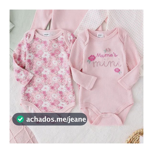 Kit 5 Bodies Bebê Menina Algodão Manga Longa Rosa 3m