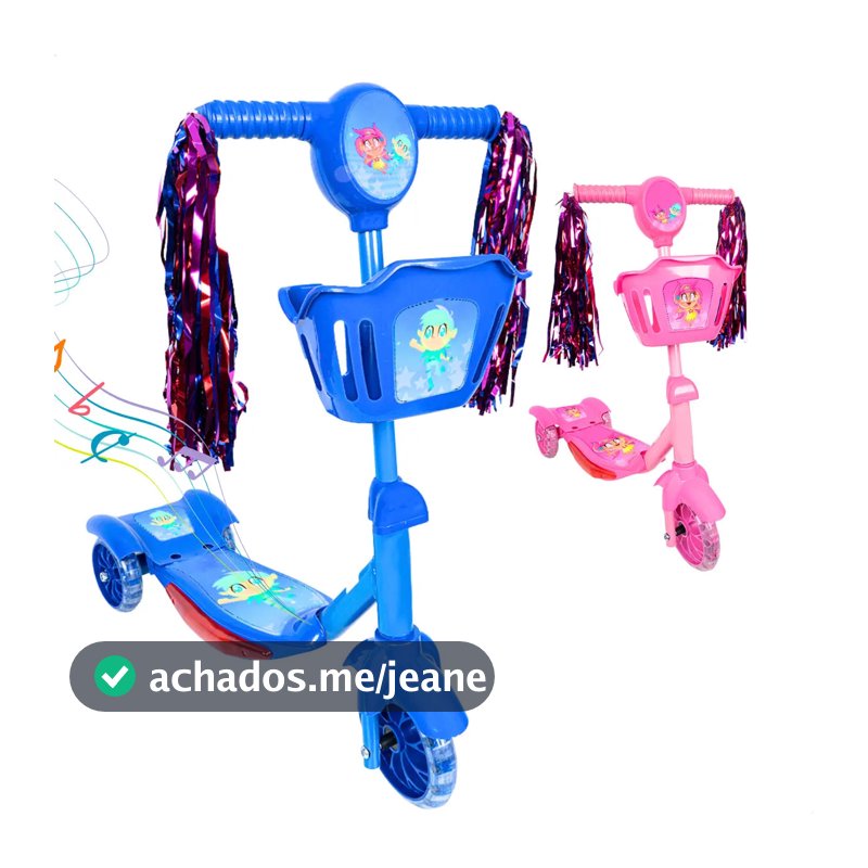 Patinete Infantil 3 Rodas Com Led Som E Cesta Menino Menina Cor Azul