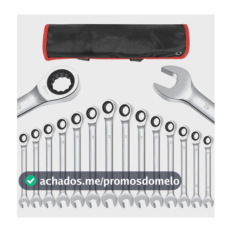 Jogo De Chave Combinado Esquadro E De Catraca C/bolsa Tecido Conjunto De 14 Peças De 8-24 Mm