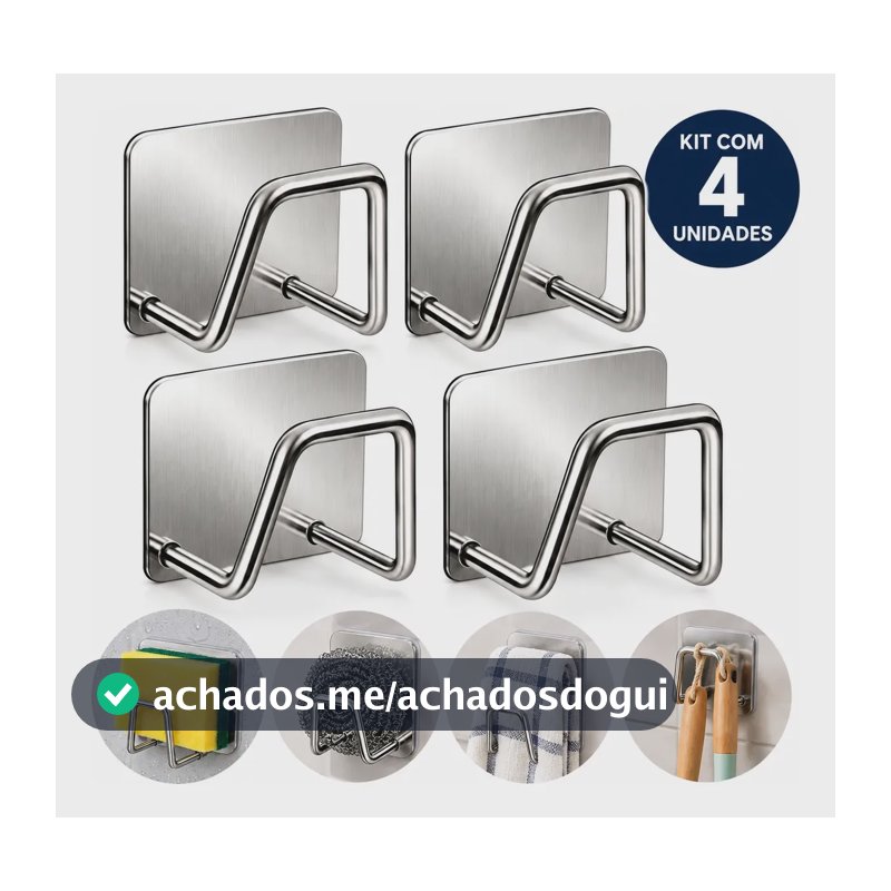 Kit 4 Suporte Porta  Esponja Para Pia Cozinha Aço Inox Prata Prateado