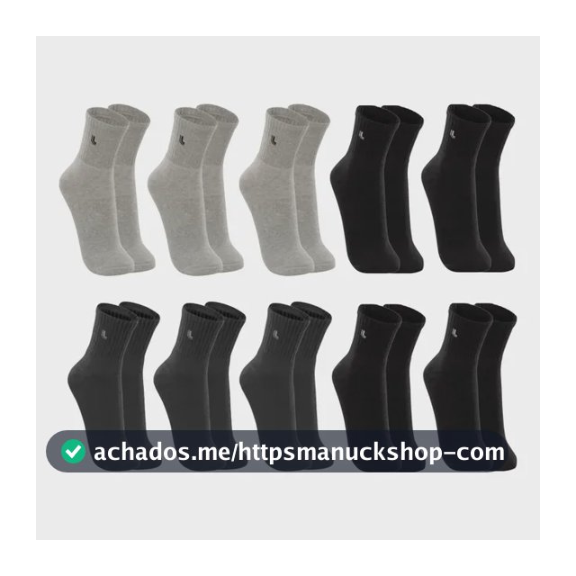 Kit 10 Pares Meia Lupo Cano Médio Academia Sola Atoalhada 3 Cinzas - 3 Chumbos - 4 Pretos Masculina Algodão Cotton Esportiva 41-44