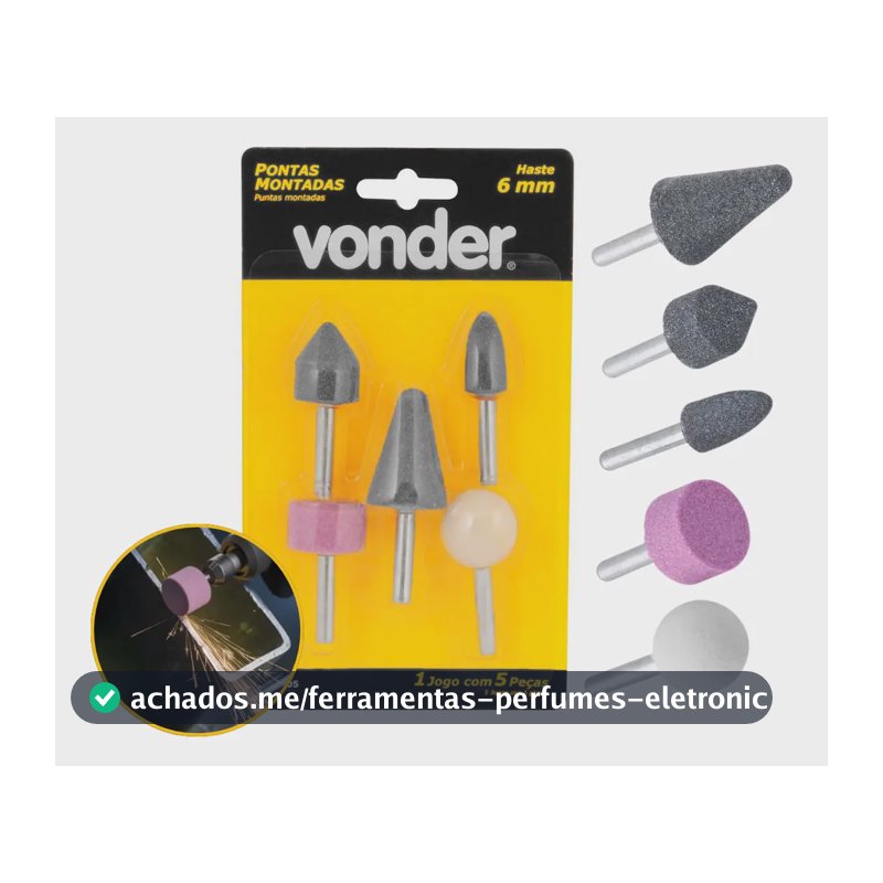 Jogo 5 Pontas Montadas Vonder Haste 6mm Pedra P/ Retificar