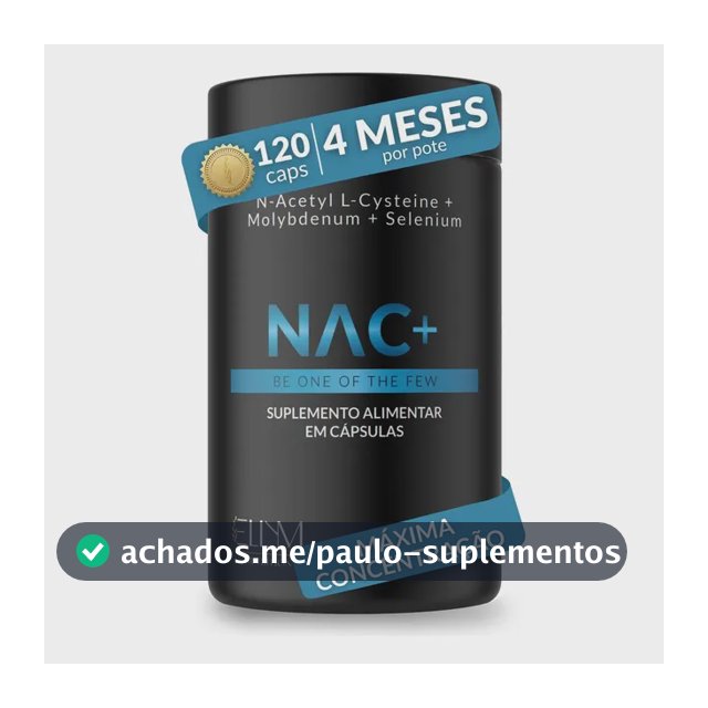 NAC 600 mg Acetilcisteina Molibdênio Selênio 120 Cápsulas 4 Meses N-acetil L-cisteína Máxima Concentração Pureza Essencial Precursor Glutationa Sem Sabor Ellym Nutrition