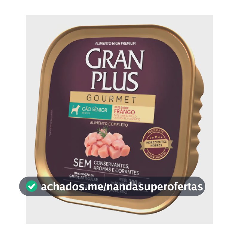 Patê Molhada para Cães Sênior Gran Plus Gourmet Frango 300g