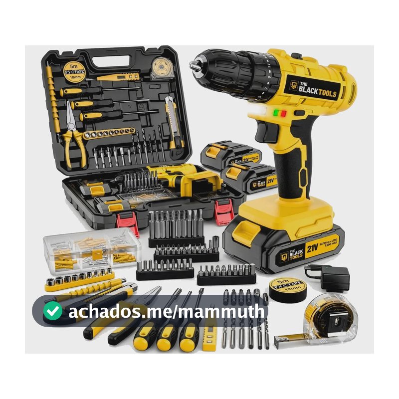 Furadeira Parafusadeira de Impacto The Black Tools TBKIT20 Bivolt 2 Baterias Kit 134 Peças