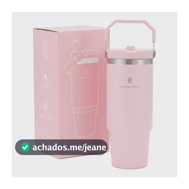 Garrafa Térmica Inox 900ml Tampa Flip Straw Canudo Com Alça Rosa-claro